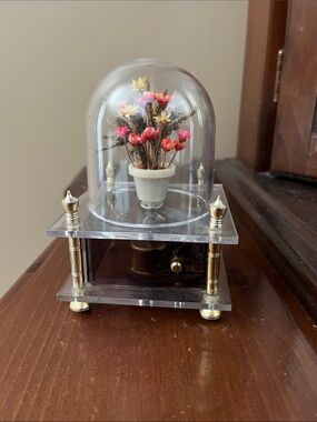 Miniature Musicbox Dome with Pink & Yellow Faux Flowers